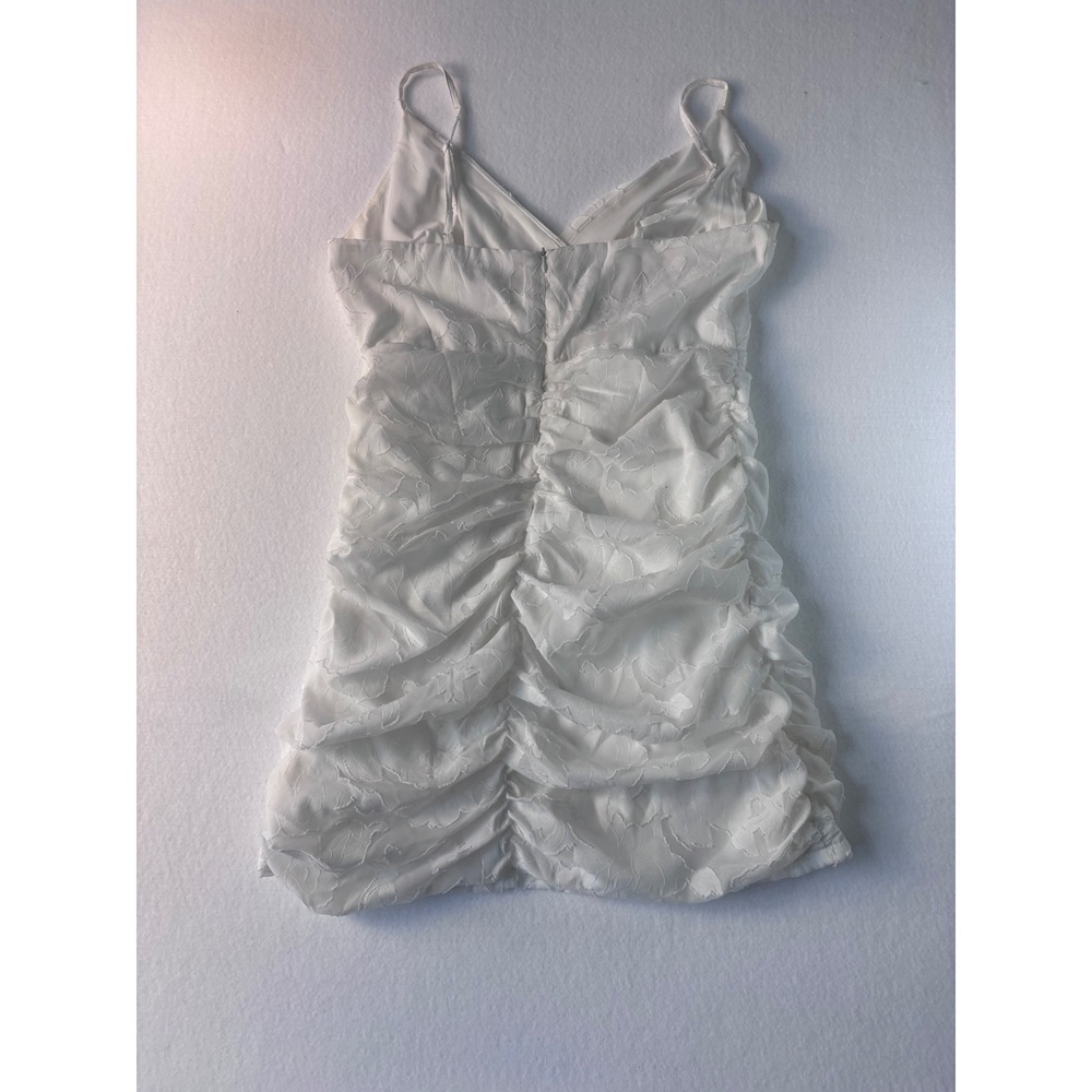 Lulus White Floral Burnout Ruched Mini Dress Formal Bridal Shower Bride Medium - Picture 15 of 16